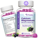 Haute absorption Gommies de calcium, supplément de magnésium de calcium sans sucre avec vitamine de potassium D3 pour B0ne et les dents de force, fonction musculaire - végétalien, saveur de mûrier 120 Cts