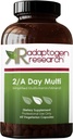 2/A Tag Multi | Erwachsene Multivitamin-Ergänzung eisenfrei mit aktivem Folat Quatrefolic, Chelat Mineralien, Vitamine A, B6, C, D, E, K, Riboflavin, Thiamin | 60 Vegetarische Kapseln