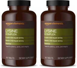 Éléments Complexe de lysine avec vitamine C pour le soutien de la santé immunitaire, végétarien, 65 portions, 195 comte (paquet de mai Vary) (paquet de 2)