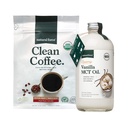 Natural Force Organic Clean Coffee + Creamy Vanilla MCT Oil Bundle – Crème MCT aromatisée et sans moisissure et mycotoxine café – Non-OGM, Keto, Paleo et Vegan - 12 Oz Sac et 16 Oz bouteille en verre