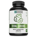 Zhou Total Greens - Suppléments Super Greens, Pilules Végétiques quotidiennes, Tables Superfood, Suppléments Légumes pour Adultes, Comprimés Vitamines - 120 Comprimés
