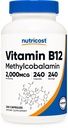 Nutricost Vitamine B12 (méthylcobalamine) 2000mcg, 240 Capsules - Bouchons végétariens, non OGM, supplément sans gluten B12