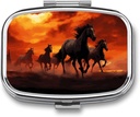 Pferde Red Glowing Clouds Square Pille Box, 2 Compartment Dekorative Pocket Pille Box für Tasche oder Geldbörse Portable Mini Travel Medicine Tablet Vitamin Holder Organizer Pille Case
