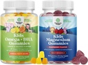 Bundle of Omega DHA Gummies for Kids - Acides gras Omega 3 6 9 avec vitamine C pour le cerveau, l'immunité et la vision et les enfants Gummies de magnésium - Mag Citrate for Nerve Health Muscles & Healthy Heart Support