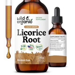 Wild & Organic Licorice Tincture - Verdauungshilfe - Reine Licorice Root Extrakt Tropfen - Glycyrrhiza Glabra - Vegan, Zucker & Alkoholfreie Beilage - 2 oz