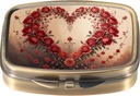 Boîte à pilules Dynippy avec miroir Pocket rétro 2 Compartiment Médicament organisateur de pilules vitaminiques pour la chasse à la poche et les voyages (coupe de coeur rétro-rose)