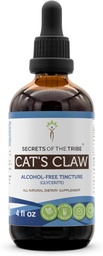 Secrets of the Tribe Cat's Claw Tincture Extract liquide sans alcool, Wildcrafted Cat's Claw (Uncaria Tomentosa) Barre intérieure séchée (4 FL OZ)