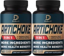 Capsules d'extrait d'artichaut 6650mg Approvisionnement en 4 mois - Soutien Digestion, santé immunitaire et équilibre corporel - Combiné 9 herbes Papaya, pomme Pectine, gingembre et plus - Non-OGM 2 Packs 60 Capsules