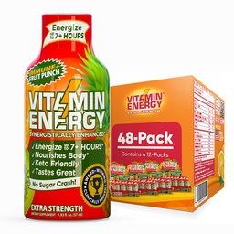 Vitamin Energy Immune+ Extra Strength Energy Shot Fruit Punch 48 Pack, 260mg Natural Caffeine, B-Vitamins, Citicoline, Green Tea, Immunity & Focus Support, Zero Sugar, Gluten-Free 1.93 fl oz