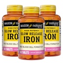 Mason naturel lent, libération de fer (sulfate de fer) 50 mg comprimés, 180 jours d'approvisionnement, supplément de puissance élevée, doux sur l'estomac, 3 pack