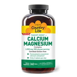 Country Life Target-Mins Calcium Magnesium Supplement für Knochengesundheit, 1000mg Calcium, 500mg Magnesium, Glutenfrei, 2:1 Ratio für optimale Nutzung