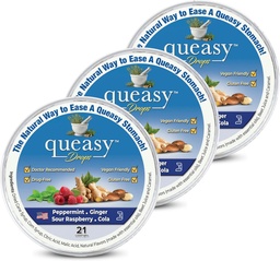 Trois Lollies Queasy gouttes - Soulagement de la nausée et de la maladie de voyage - Soulage une bouche sèche et se couche l'estomac - ingrédients naturels - 4 saveurs - 21ct (paquet de 3)