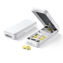 Cutter de pilule avec dispositif de centrage automatique, Splitter de pilule en aluminium avec lame inoxydable 316L, boîtier en cuir véritable, Splitter de pilule professionnelle pour couper de petites pilules ou de grandes pilules (plastique, blanc)