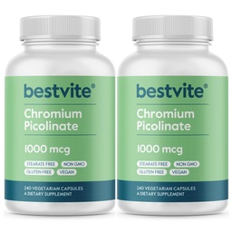 BESTVITE Chromium Picolinate 1000mcg (480 Vegetarian Capsules) (240 x 2) - No Stearates - Vegan, Gluten Free, Non-GMO - Mineral Supplement - Supports Healthy Metabolism* - Easy-to-Swallow Capsules