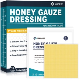Honig Gauze Wund Dressing, 4" x 4" Manuka Honig Wound Care, Medizinische Grad Honig Bandagen für Wund Pflege, Honig Patch für schnellere Heilung von Burns, Abrasionen, Schnitte und Scalds (Pack von 10)