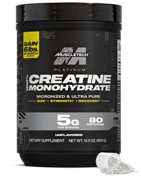 MuscleTech Poudre monohydratée de créatine, Platine Pure - Non aromatisé la créatine micronisée pour les hommes et les femmes - Suppléments d'entraînement pour la performance, récupération musculaire et constructeur-(80 portions) Emballage mai Varier