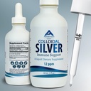 Nano Colloïdal Argent Liquide pour le support immunitaire, 12 PPM Argent déionisé, bouteille en verre de 4 oz avec goutteur de mesure, 24 portions