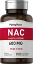 Piping Rock NAC Ergänzung N-Acetyl Cystein | 600mg | 100 Kapseln | Kostenlose Form Pillen | Non-GMO, Glutenfreie Ergänzung
