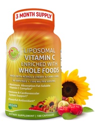 Liposomal Vitamin C Capsules - 1500mg - Made with Organic Acerola Cherries & Camu Camu, High Potency Vitamin C Liposomal - Immune Support Supplement, Enhanced Absorption & Bioavailability - 180 Count