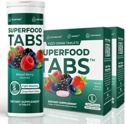 Superfood Tabs Superfoods Company Detox Cleanse Drink - Supplément nutritionnel pour les femmes et les hommes - Soutien poids santé, santé digestive, rages et soulagement de ballonnement - Mélange de saveur de baie [60 comprimés]