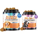 Chien Allergie Chews + Carmelie 24 en 1 Chien Multivitamine Chewable - 400 Treats - Saisonnier Allergie Relief + Vitamines de chien pour la hanche et les articulations, la peau et le manteau, la santé immunitaire (Chicken Flavor)