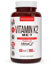 Vitamine k2 MK-7 Supplément 180mcg -Vitamine K2 soutient la santé des os et du coeur pour l'absorption de calcium cardiovasculaire des artères- 60 Captures végétales faciles à avaler de MenaQ7 K2 MK7