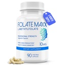 FolateMaxx L-méthylfolate 10mg, 90 Capsules – Supplément de folate de méthyle formulé par le médecin pour les femmes et les hommes – 5-MTHF de haute puissance pour l'énergie, l'humeur et la concentration – Non-OGM, sans gluten (3-Mois)