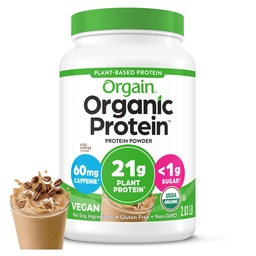 Orgain Organic Vegan Protein Powder, Iced Coffee - 21g Pflanzenprotein, 60mg Koffein, Low Net Carb, No Lactose Ingredients, No Added Sugar, Non-GMO, Für Shakes & Smoothies, 2.03 lb
