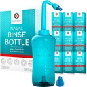 Medi Grade Sinus Rinse Bottle, 500ml mit 30 Sinus Rinse Packets - Komplettes Nasal Bewässerungssystem - Neti Pot Nose Cleaner - Nasal Wash Kit für Zuhause oder Reisen - 2 Nasal Rinse Tipps und Aufbewahrungstasche