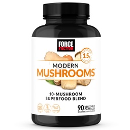 Facteur de force Capsules de champignons modernes, supplément de champignons avec Lions Mane, Turkey Tail, & Cordyceps pour soutenir l'énergie, le focus, l'immunité, et la digestion, 90 capsules végétales