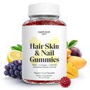 Peau et ongles de cheveux Vitamines, 6000 mcg Biotine Gommies avec/collagène, Vitamines de cheveux aromatisées de fruits de passion, Suppléments sans gluten de collagène (60 Nombre)