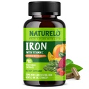 NATURELO supplément de fer végétalien avec vitamine C et aliments entiers organiques - Pills de fer doux pour les femmes et les hommes avec carence en fer incluant la grossesse, l'anémie et les régimes végétaliens - 90 Mini Capsules