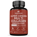 Bien-être sain Super-Absorb Multi Collagène Pilules (Type I II III V X) Herbes et biopérine organiques - Cheveux, peau, ongles - Supplément protéinique de Peptides hydrolysés pour les femmes et les hommes (90 capsules)