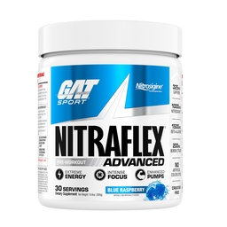 GAT SPORT Nitraflex Poudre pré-entraînement avancée, augmente le débit sanguin, stimule la force et l'énergie, améliore la performance de l'exercice, (Blue Raspberry, 30 portions)