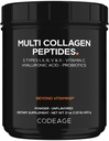 Codeage Peptides Multi Collagène + Probiotiques Édition Noire, Vitamine C, Supplément en poudre d'acide hyaluronique, Herbe-Fed, Pâturage, Hydrolysé, Zéro Carbes, Type I, II, III, V & X, Non aromatisé, 21oz