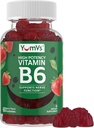 YUM-V'S Vitamine B6 Gummies - Vitamine B6 100mg de haute puissance - Saveur de fraise B6 Vitamines Gummies - Fonction Nerve & Immune, Non GMO Kosher, 60 Compte