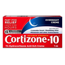 Cortizone-10 Strength Maximum Overnight Ditch Relief Cream, 1% Hydrocortisone, Fast-Acting, Lavande parfumé crème anti-Itch pour les piqûres de bug, Rash, Eczema, Psoriasis, Poison Ivy, Chêne, Sumac, 1 oz