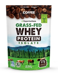 Opportuniteas Café herbe Fed Poudre Isolée aux protéines - 27g Poudre aux protéines sans édulcorants artificiels, 60mg de caféine, vaches sans hormones - 5lb