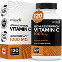 ACTIFS DE RENOUVELLEMENT Résistance maximale Vitamine C 1000MG par portion – Antioxydant et amplificateur pour la santé globale, les os, les dents et les gencives – Non-OGM, sans sucre, approvisionnement de 4 mois – Fabriqué au Canada – 120 capsules