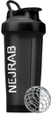 Protien Shaker Bottle with Wire Whisk Ball, Blender Bottles for Protien Mixes, Protein Shaker Cup, 28-Ounce, Protein Shaker Bottle, Protein Shake Bottle (Black), Medium, NJB 28-Oz