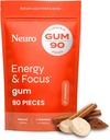 NeuroGummi Energy & Focus Gum (Cinnamon, 90 Stück) | 40mg Natürliches Koffein + L-Theanin + Vitamin B12 & B6 + Xylitol | Zucker Kostenlose Nootropic kognitive Hirnleistungsergänzung