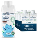 KATE FARMS Organic Pediatric 1.2 High Calorie Chocolate Nutrition Shake, 12g Protein, 27 Vitamine und Mineralien, Meal Replacement, 8.45 oz (12 pack)