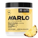 Harlo - Mélange de collagène et de créatine d'électrolyte – Arôme de sel d'ananas – Poudre hydratante avant et après l'entraînement – Soutient la peau, les articulations et la récupération musculaire – Boost énergétique sans sucre
