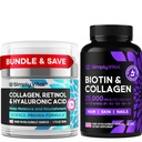 SimplyVital Biotin, Collagen & Retinol Bundle – 5000mcg Biotin für Haar, Haut und Nägel + Anti-Aging Retinol & Hyaluronsäurecreme für Gesicht, Neck & Décolleté – Made in USA
