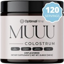 Prime optimale - Supplément de colostrum bovin de UUU et poudre super-alimentaire pour la santé de Gut, Bloating, Immune Support, cheveux, peau et ongles non aromatisés, 120 portions