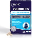 Extra Strength Probiotic for Digestive Health and Immune Support, 60 Billion CFU & 15 Strains, Gut Health Probiotics for Men and Women Supports Occasional Constipation, Diarrhea, Gas & Bloating, 30CT