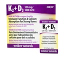 Webber Naturals K2 + D3 120 mcg/1000 UI, soutient une fonction immunitaire saine - 220 softgels