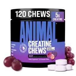 Animal Creatine Chews Tablets - Verbesserte Kreatin-Monohydrat mit AstraGin zur Verbesserung der Absorption, Meersalz für hinzugefügte Pumpen, leckere und bequeme Kautabletten - Trauben