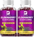 (2 packs Gommies aux mûres aînées et mousse de mer d'Irlande, Gommy aux mûres aînées de Sambucus biologique avec la fumée de mer, zinc, vitamine C, D3, vitamines multivitamines - sans sucre