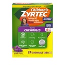 Zyrtec Chewables sans colorant pour les enfants 24 heures de soulagement de l'allergie, 10 mg de chlorhydrate de cétirizine Comprimés antihistaminiques, la médecine allergique pour les enfants soulage l'éternuement et la gorge de Itchy, raisin, 24 ct